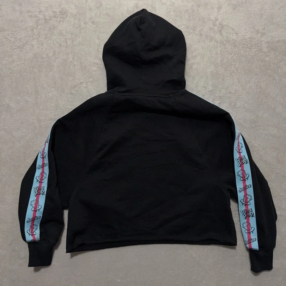 Justice Ring Pop Black Fleece Crop Hoodie Girls S 7-8 Sweatshirt Bazooka Candy